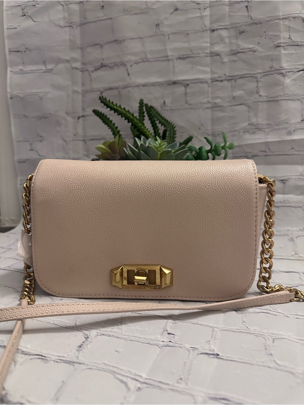 NWT Rebecca Minkoff light latteCrossbody with Gold Turn-Lock and Chain